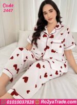 بيجامة حريمي صيفي بيج سايز قلوب