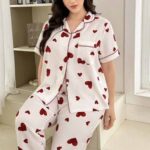 بيجامة حريمي صيفي بيج سايز قلوب
