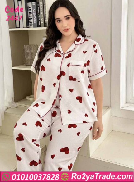 بيجامة حريمي صيفي بيج سايز قلوب