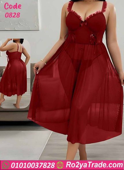 لانجري طويل شفاف بكسرات كود 0828 – تصميم أنثوي جذاب