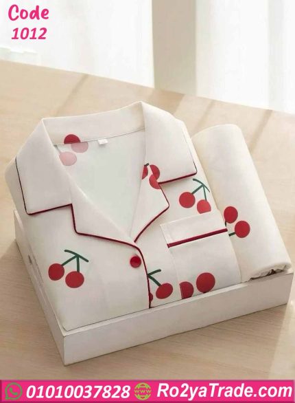 بيجامة حريمي صيفي قطن مطبوع كرز وان سايز