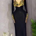 بدلة رقص وان سايز سوداء ذهبية