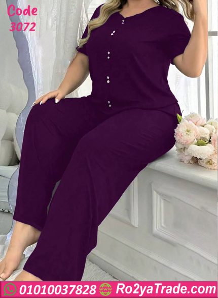 بيجامة حريمي بيج سايز قطن صيفي كود 3072