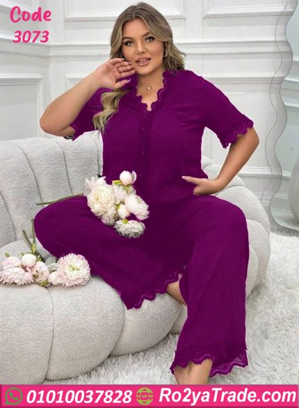 بيجامة حريمي بيج سايز دانتيل صيفي كود 3073