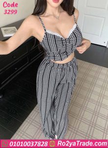 بيجامة صيفي نسائية كاروه وان سايز ستايل شيك