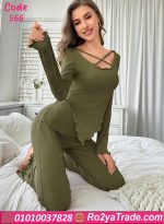 بيجامة وترنج حريمي صيفي قطن مضلع كود 566