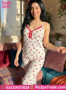 بيجامة حريمي صيفي قطن كود 6057