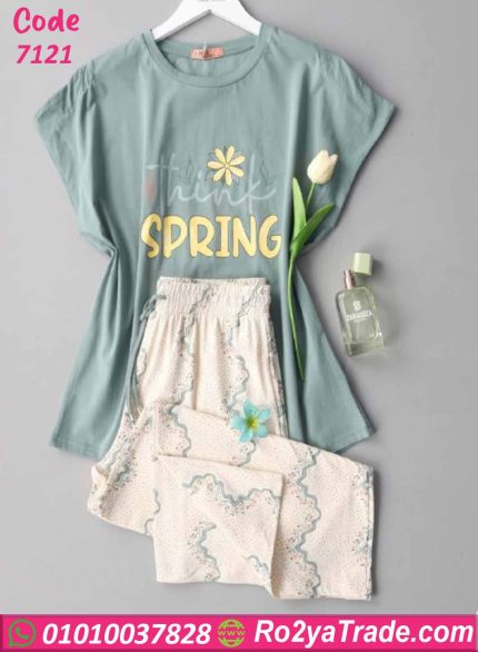 بيجامة حريمي صيفي بطبعة Spring كيوت كود 7121