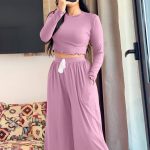 بيجامة صيفي حريمي كروب وبنطلون واسع كود 7253