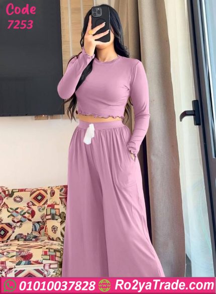 بيجامة صيفي حريمي كروب وبنطلون واسع كود 7253