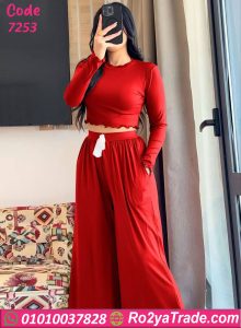 بيجامة صيفي حريمي كروب وبنطلون واسع كود 7253