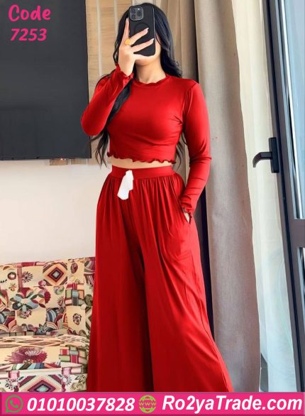 بيجامة صيفي حريمي كروب وبنطلون واسع كود 7253