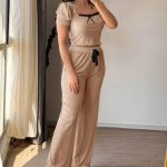 بيجامة صيفي حريمي كروب ريب لون بيج كود 7254