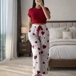 طقم بيجامة حريمي صيفي قلوب