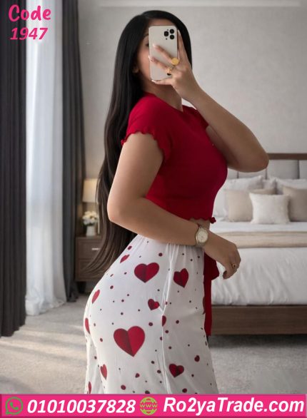 طقم بيجامة حريمي صيفي قلوب