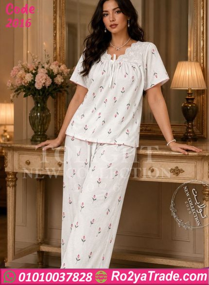 بيجامة حريمي صيفي بيج سايز ورد