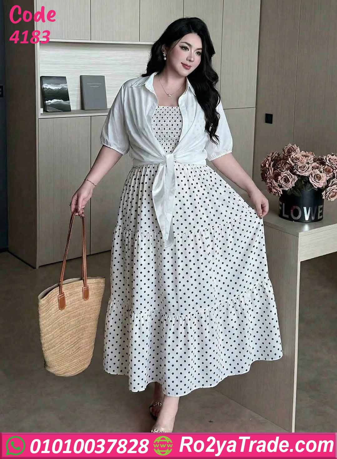 فستان حريمي صيفي طويل منقط بيج سايز