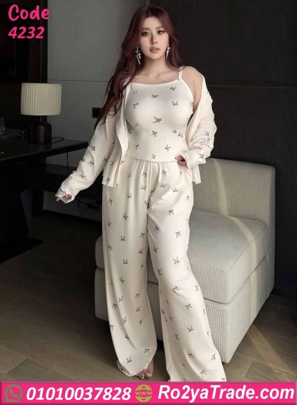 بيجامة حريمي صيفي 3 قطع بيج سايز