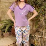 بيجامة حريمي صيفي قطعتين موف فاتح