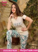بيجامة حريمي صيفي قطعتين فلورال أوف وايت