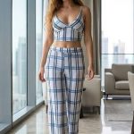 بيجامة كاروهات صيفية نسائية كود 0257
