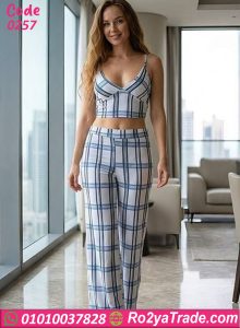 بيجامة كاروهات صيفية نسائية كود 0257