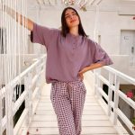 بيجامة صيفية كاروهات نسائية كود 0288