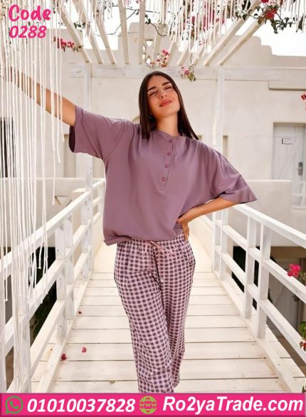 بيجامة صيفية كاروهات نسائية كود 0288