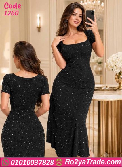 فستان سهرة أسود طويل كود 1260