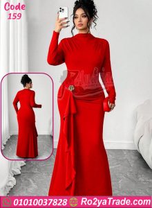 فستان طويل أسود كشكش جانبي كود 159