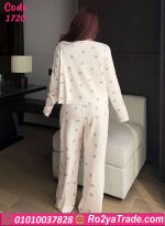 بيجامة حريمي 3 قطع كود 1720 بتصميم أنيق وخامة ناعمة مريحة مع كارديجان وبنطلون واسع لإطلالة منزلية راقية.