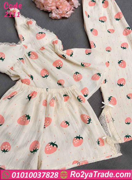 بيجامة حريمي 3 قطع هوت شورت