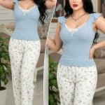 بيجامة صيفي بطبعة زهور رقيقة - كود 4817