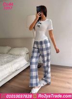 بيجامة حريمي صيفي بنطلون كاروه