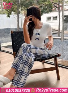 بيجامة حريمي صيفي بنطلون كاروه