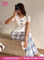 بيجامة حريمي صيفي بنطلون كاروه
